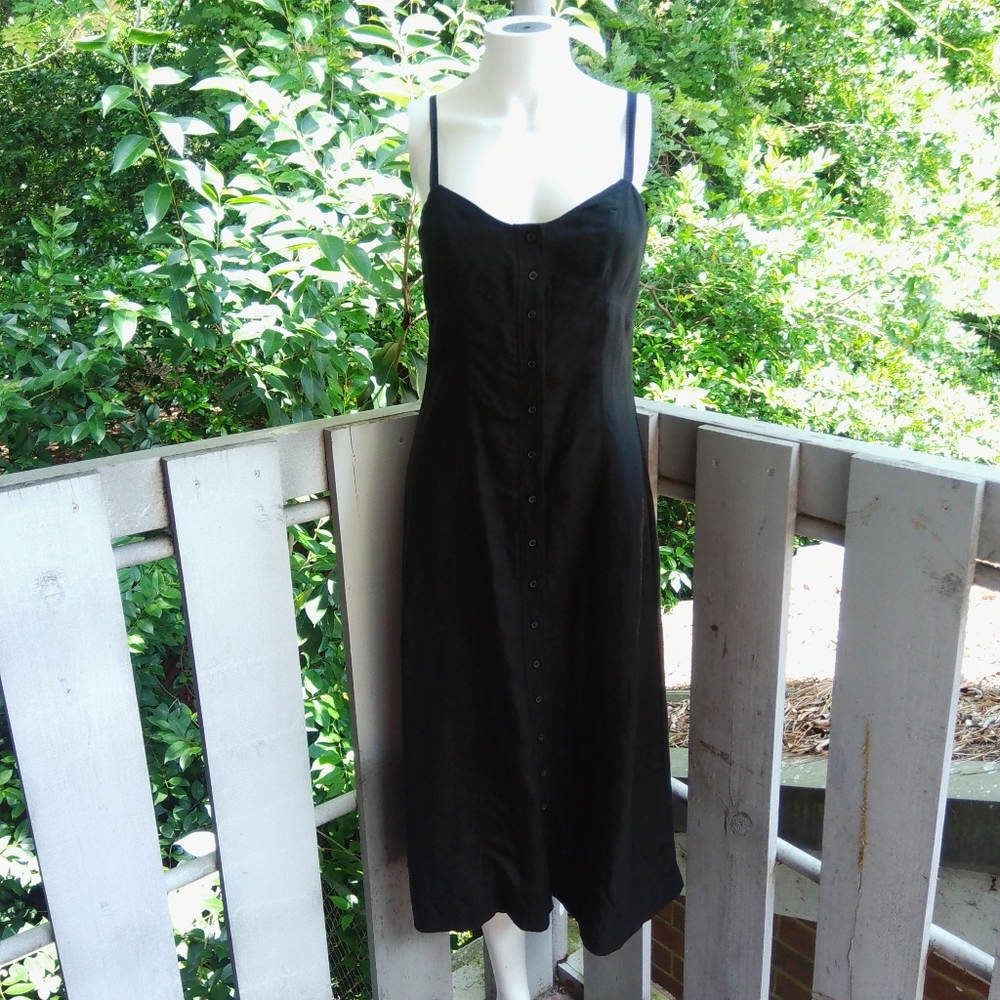 Newyork & Company Black Button Up Linen Midi Dress Size 2